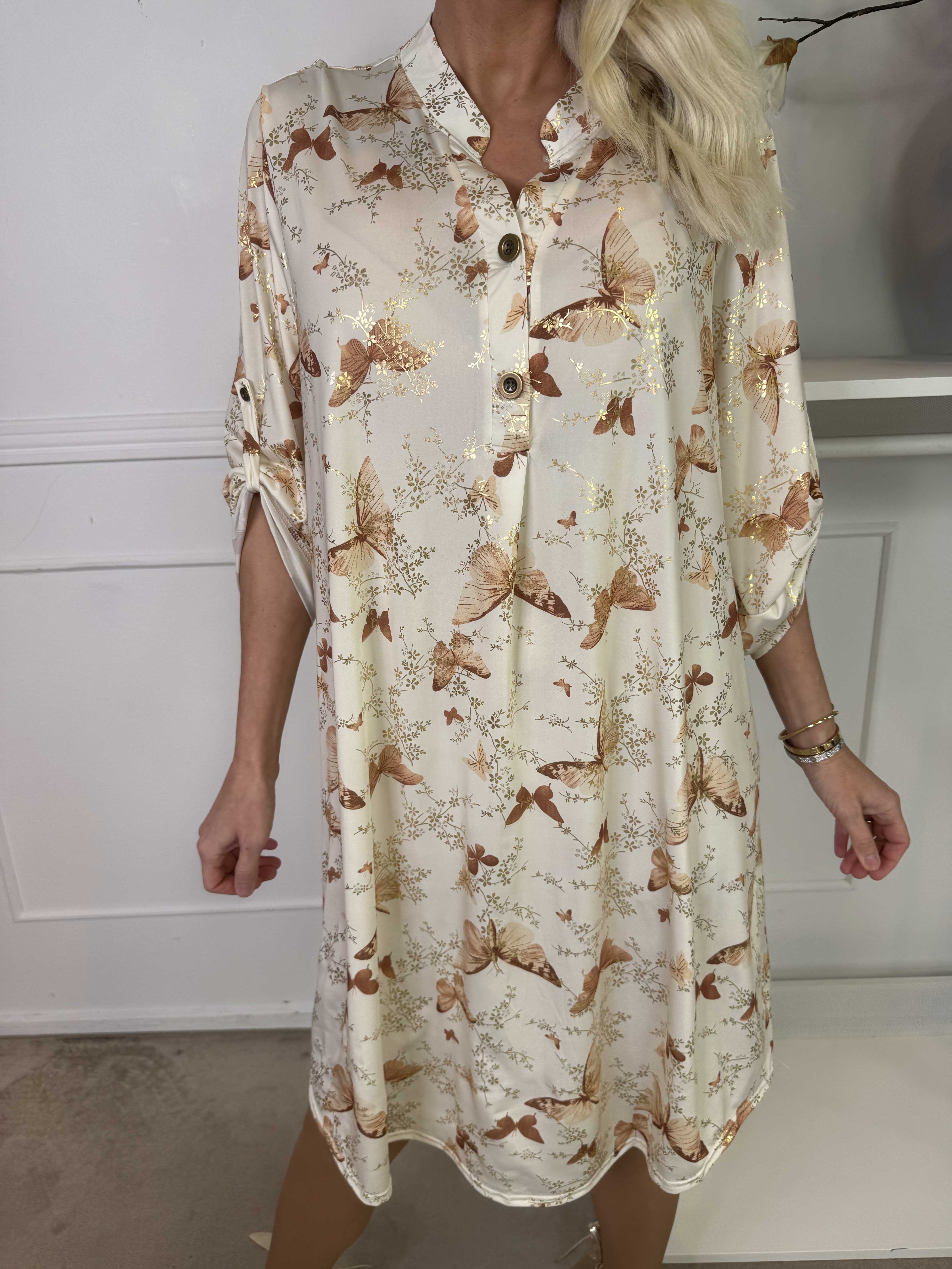 Ebba Butterfly - Elastisk kjole med guld detaljer og sommerfugle